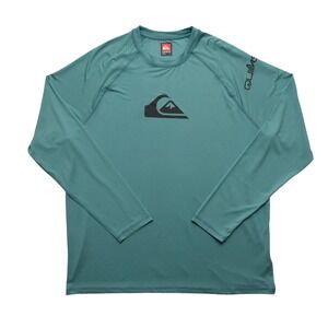 Quiksilver Rash Guard Men XL Teal Black Long Sleeve Logo Performance Swim Shirt